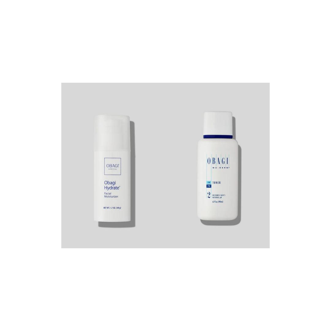 Obagi Hydrate Facial Moisturiser and Nu-Derm Toner bundle, tone and hydrate duo for combination skin
