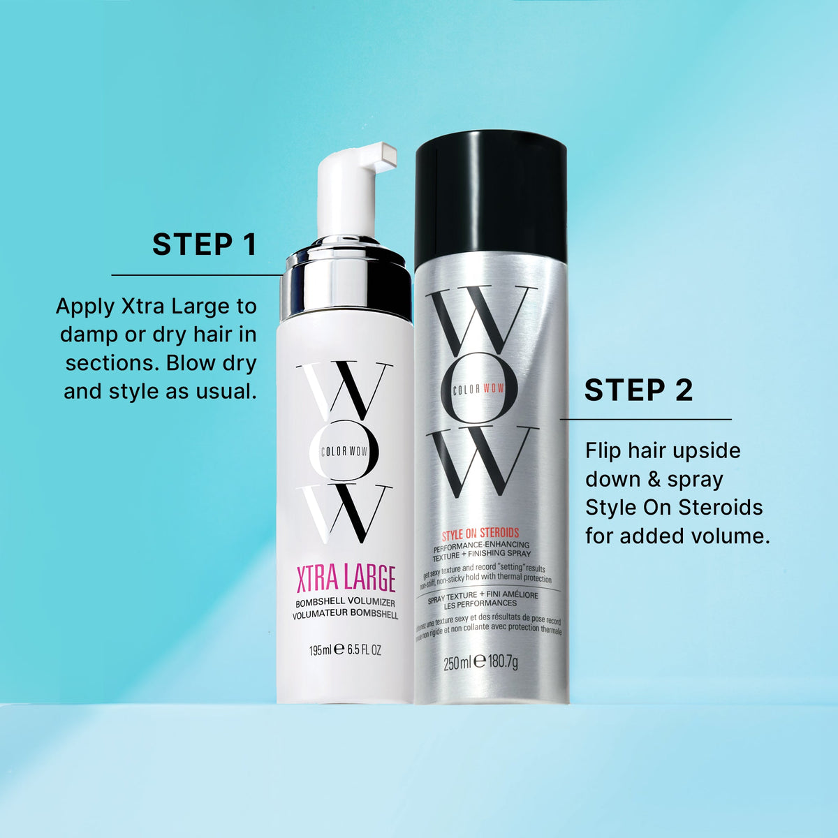Color Wow Bigger, Thicker, Fuller… Faster! Gift Set (Xtra Large Bombshell 195ml & Style on Steroids 250ml)